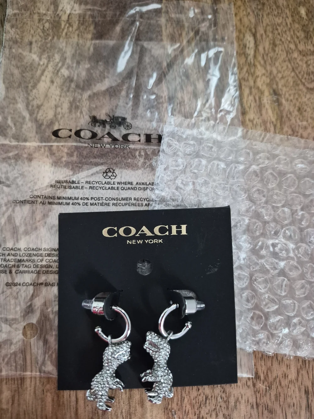 NWT COACH Rexy Pavé Huggie Earrings SILVER - Picture 1 of 3